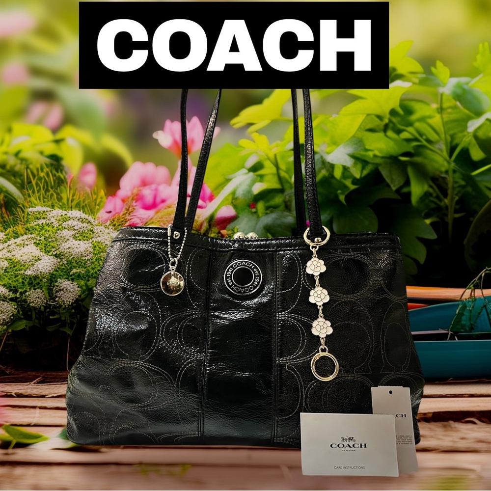 Vintage style COACH soho shoulder bag kisslock Black Leather Tote handbag - Picture 8 of 17